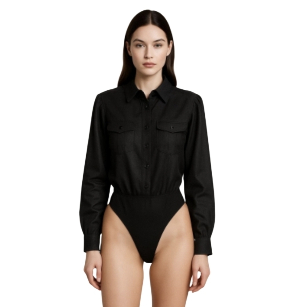 Ferriano Black Bodysuit size Large long sleeve sheer. - Picture 1 of 16